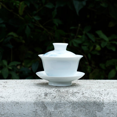 Hand-made Porcelain Gaiwan with swirling clouds