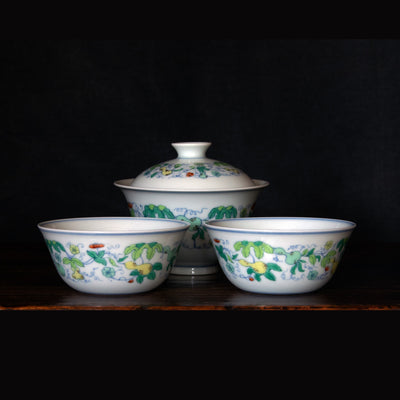 Doucai Porcelain HuLu Gaiwan Set