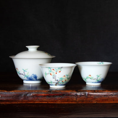 Doucai Porcelain Gaiwan Set with Peach