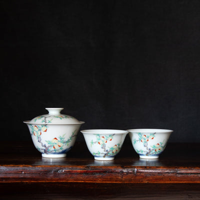Doucai Porcelain Gaiwan Set with Peach