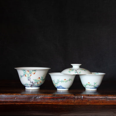 Doucai Porcelain Gaiwan Set with Peach