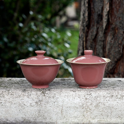 Hand-made Porcelain Begonia Red Gaiwan