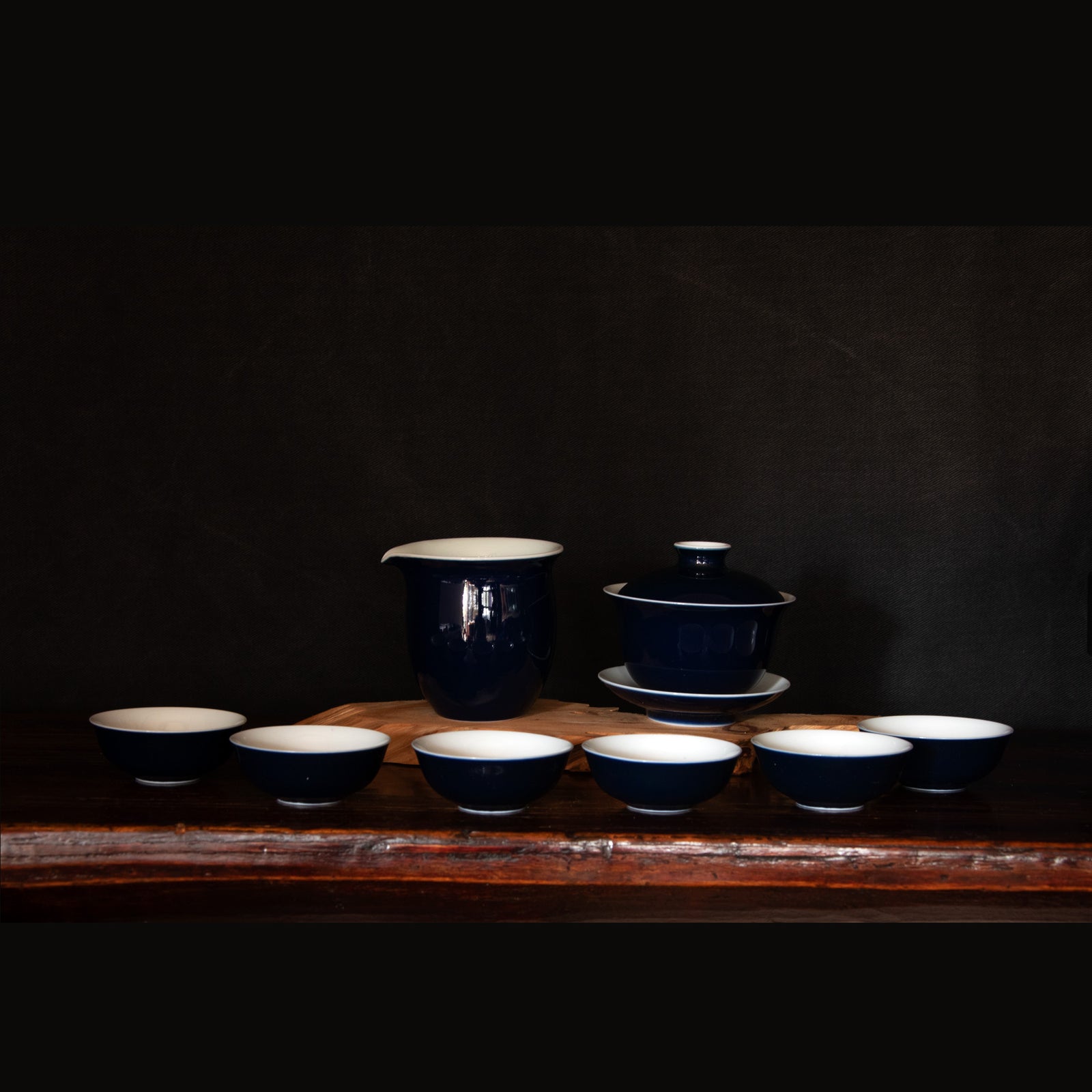 Monochrome Blue Glaze Porcelain Gaiwan Set