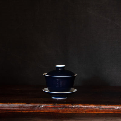 Monochrome Blue Glaze Porcelain Gaiwan Set