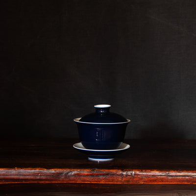 Monochrome Blue Glaze Porcelain Gaiwan Set