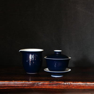 Monochrome Blue Glaze Porcelain Gaiwan Set