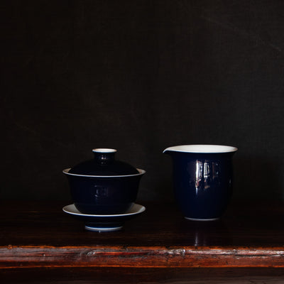Monochrome Blue Glaze Porcelain Gaiwan Set