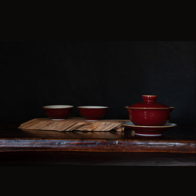 Langyao Red Glaze Porcelain Gaiwan Set