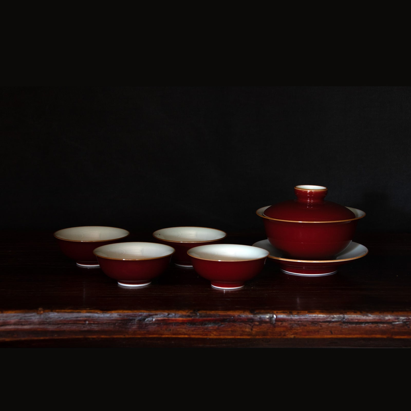 Langyao Red Glaze Porcelain Gaiwan Set
