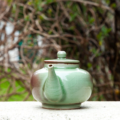 Green Glazed Porcelain Teapot COVERED WITH red