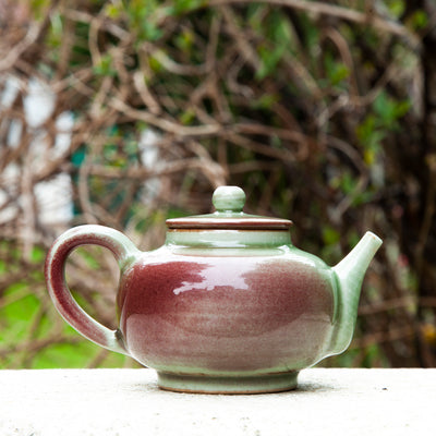 Green Glazed Porcelain Teapot COVERED WITH red