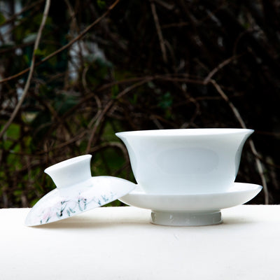 Hand-made Porcelain Gaiwan with Peach flowers