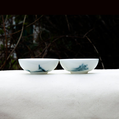 Porcelain Round Teacup with Swirling Clouds